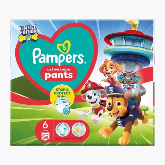 Scutece chiloțel Pants Patrula Cățelușilor, mărimea 6, 14-19 kg, 60 buc