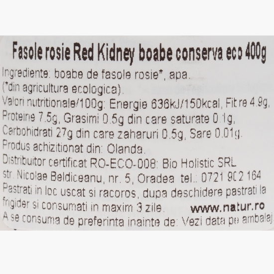 Fasole roșie eco, fără sare adăugată, 400g