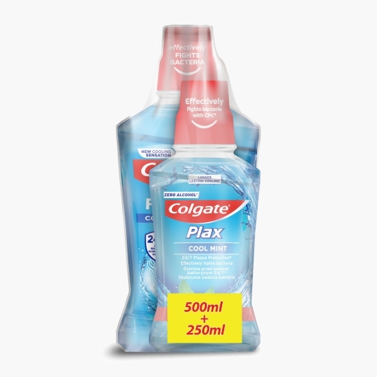 Pachet promo: Apă de gură fără alcool Plax Mint 0.5l + 0.25l