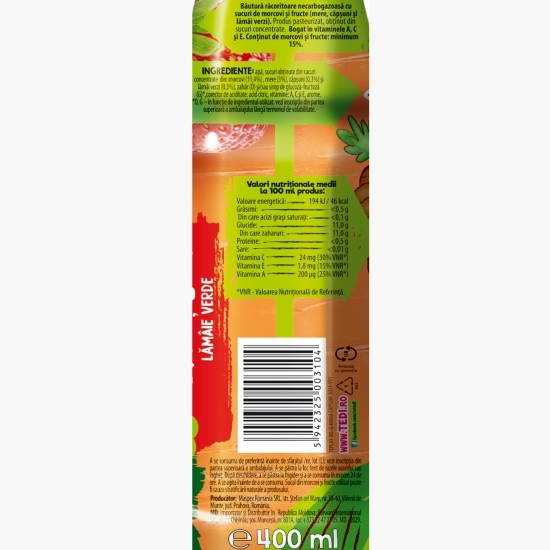 Băutură necarbonatată de morcovi, mere, căpşuni şi lămâi verzi 0.4l