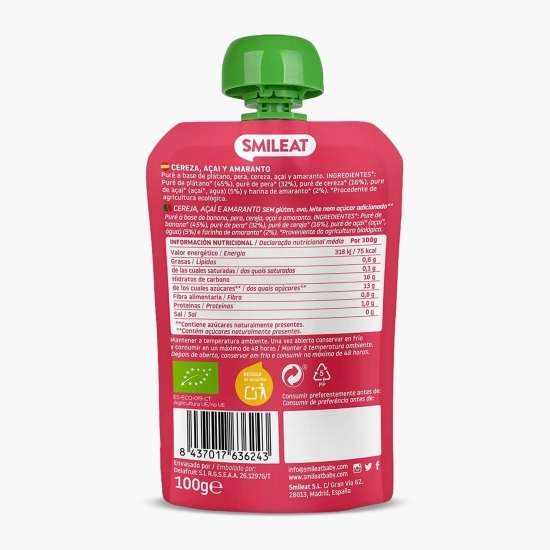 Piure eco din cireșe, acai și amaranth, +8 luni, 100g
