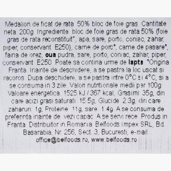 Medalion de ficat de rață 50% bloc de foie gras 200g