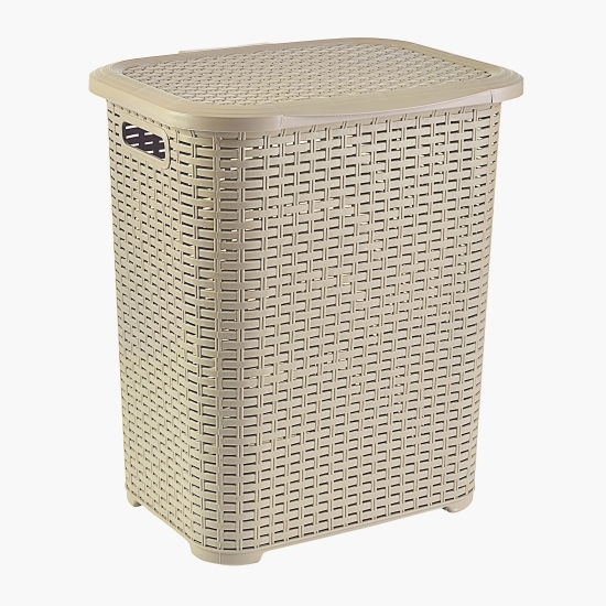Coș de rufe din plastic tip ratan bej 45l