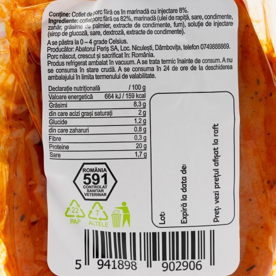 Cotlet de porc fără os, marinat 250g