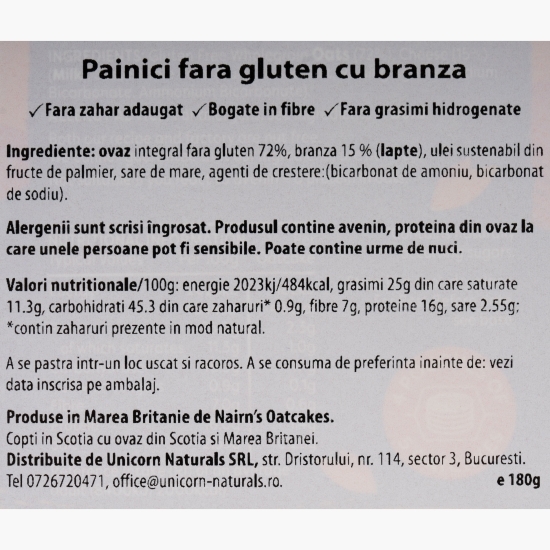 Pâinici (turtite) fără gluten din ovăz integral cu brânză 180g