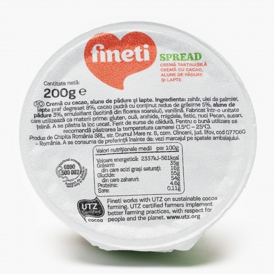 Cremă tartinabilă cu cacao, alune de pădure și lapte Spread 200g