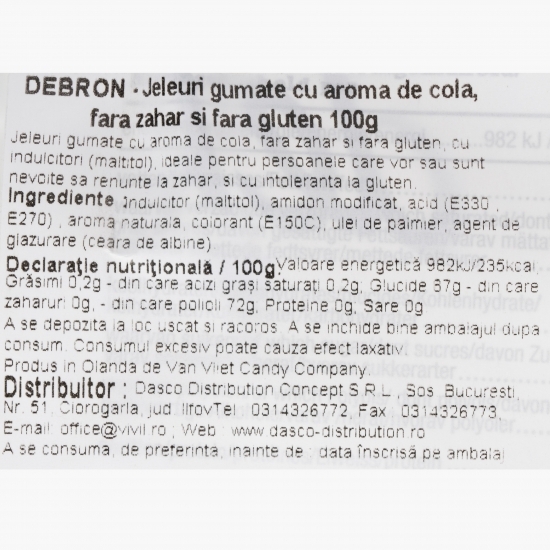 Jeleuri gumate cu aromă de cola, fără zahăr 100g