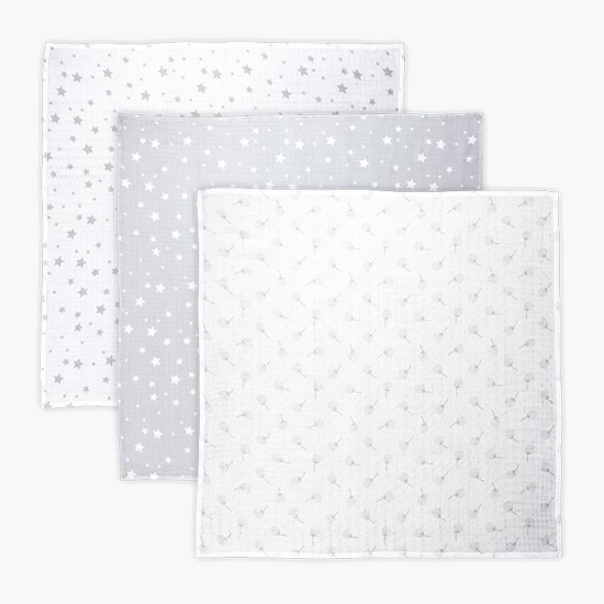 Set 3 scutece pled muselină, 80 x 80 cm, Grey Mix