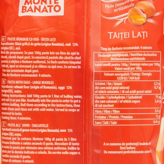 Paste făinoase cu ouă, artizanale, tăiței lați 200g