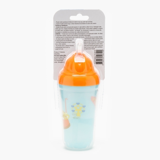 Cană termos bleu cu pai și capac portocaliu, 9+ luni, 300ml