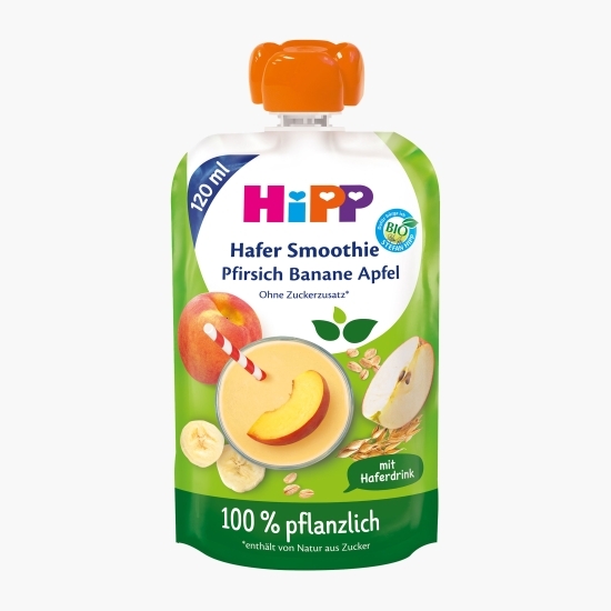 Smoothie eco din piersici, mere, banane, cu ovăz, fără zahăr adăugat, 120ml