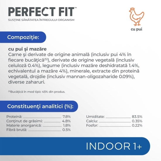 Hrană umedă cu pui și mazăre pentru pisici de interior adulte, 85g, în sos