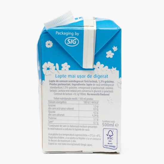 Lapte fără lactoză Zile ușoare, 1.5% grăsime, 500ml