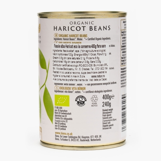 Fasole albă Haricot, fără sare, eco 400g