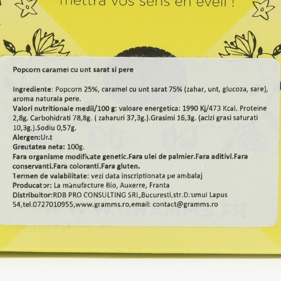 Popcorn caramel cu unt sărat și pere 100g