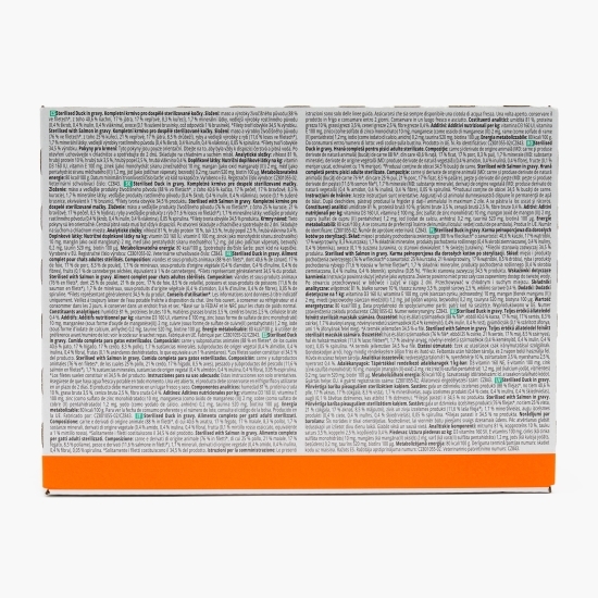 Pachet mix hrană umedă pentru pisici sterilizate, somon/rață, 12x85g