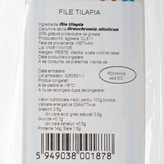 File tilapia fără piele 600g