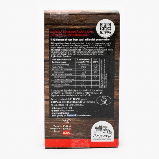 Brânză maturată din lapte de vacă cu peperoncino 200g