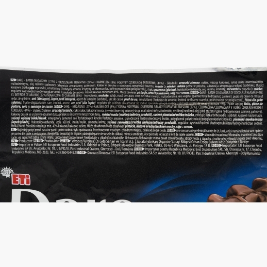 Baton cu interior de nuga și caramel învelit în bucăți întregi de arahide și glazură de ciocolată neagră 45g