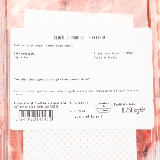 Ceafă de porc cu os feliată 750g