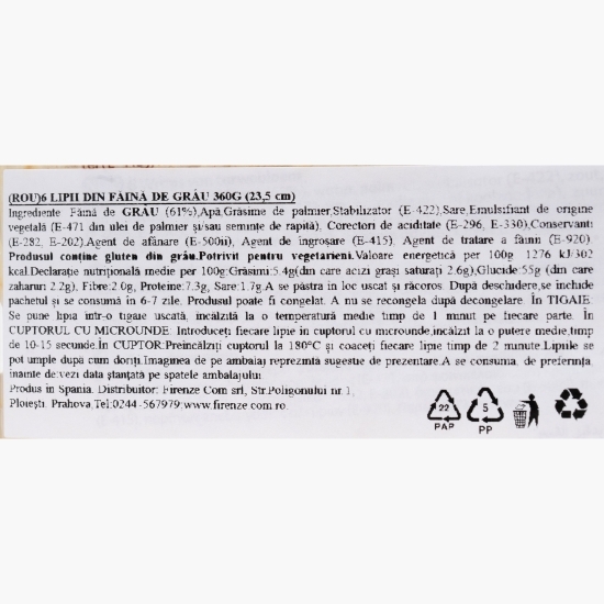 Lipii Wraps din făină de grâu, 6 buc, 360g