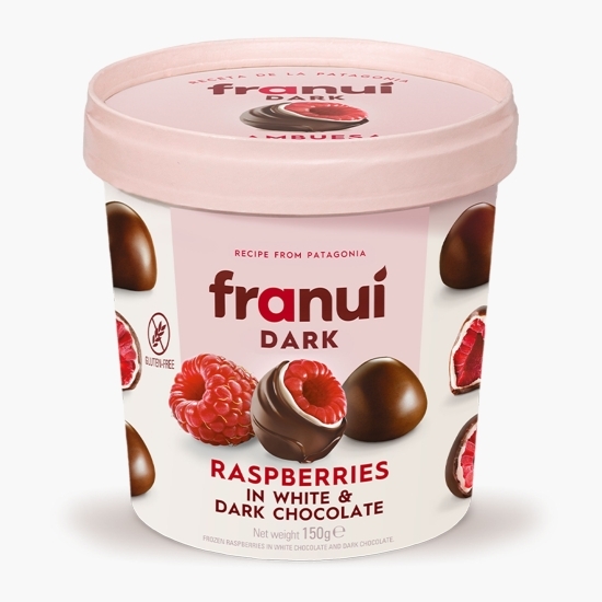Zmeură în ciocolată albă și ciocolată amăruie 150g