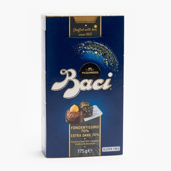 Praline ciocolată neagră cu alune de pădure și boabe de cacao caramelizate 175g