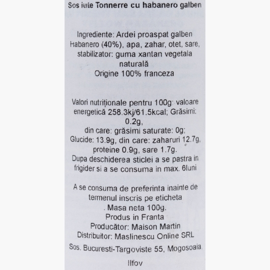 Măslinescu - Sos iute Tonnerre cu habanero galben 100g