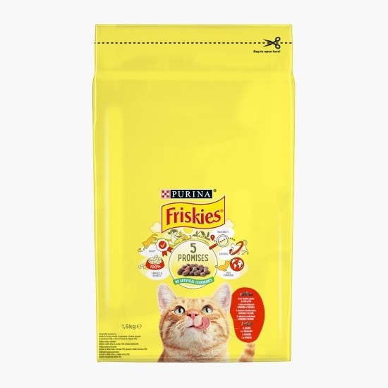 Hrană uscată pentru pisici, 1.5kg, cu vită, pui și legume