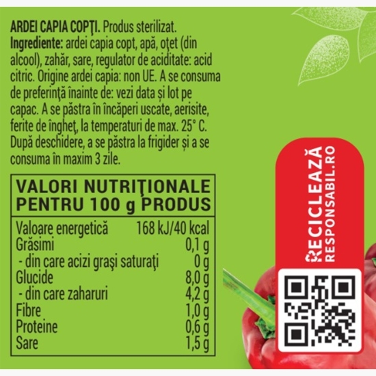 Ardei capia copți în oțet 680g