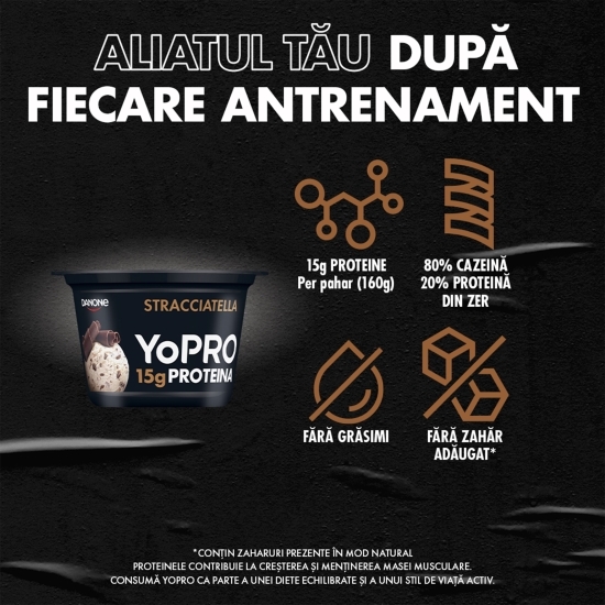 Produs lactat fermentat cu stracciatella, bogat în proteine, fără zahăr adăugat 160g