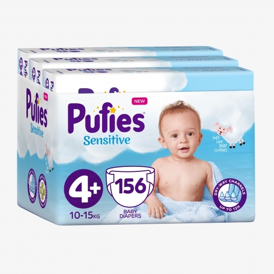 Scutece Sensitive 4+Maxi+, Monthly Pack, 10-15kg, 156 buc