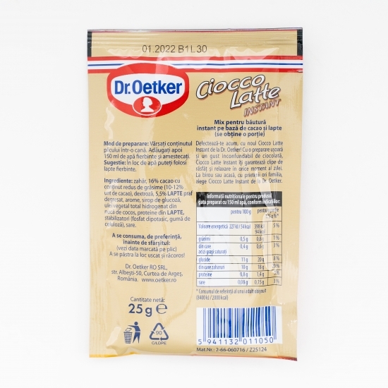 Mix pentru băutură instant pe bază de cacao și lapte 25g 