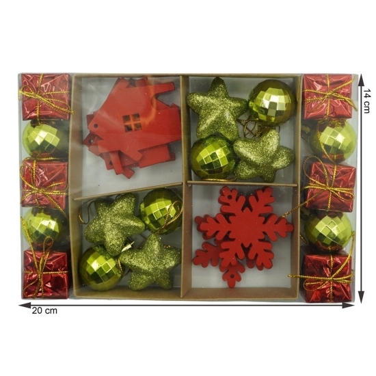 Set 24 ornamente de brad Glob, roșu/auriu, cutie 3cm x 20cm x 14cm