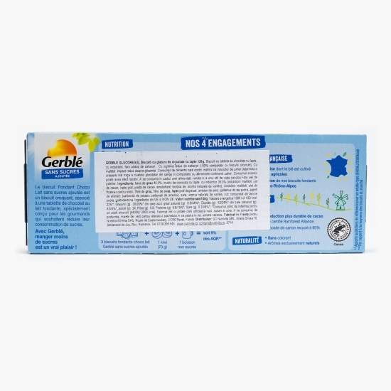 Biscuiți cu tabletă de ciocolată cu lapte, fără zahăr, 126g