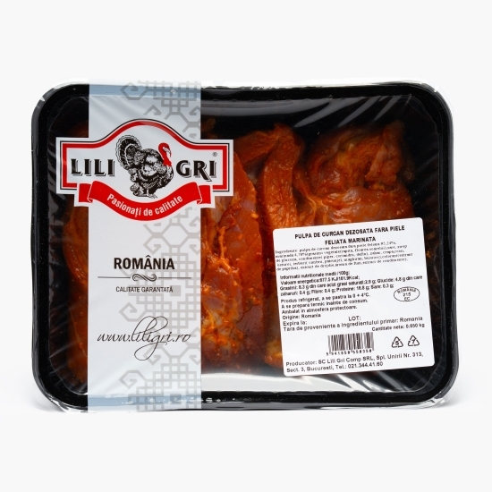 Pulpă de curcan dezosată, feliată, fără piele, marinată 650g