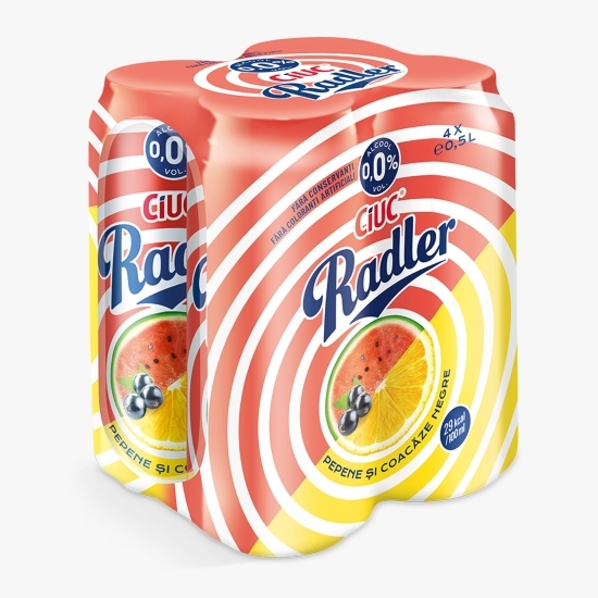 Bere cu gust de pepene roșu și coacăze negre cu 0% alc., doză 4x0.5l