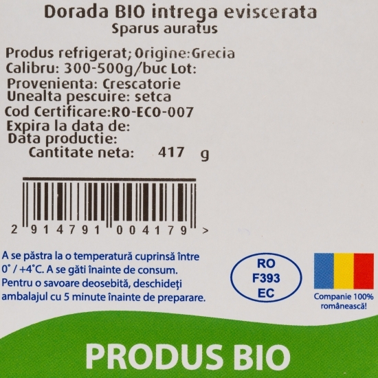 Doradă întreagă eviscerată, eco 417g