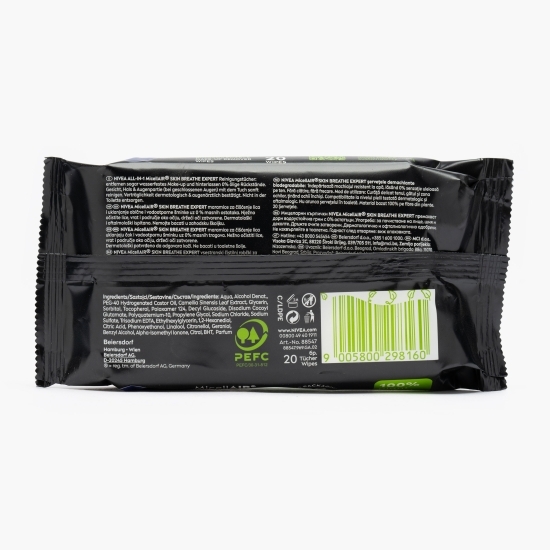 Șervețele demachiante micelare waterproof Micellair Skin Breathe Expert 20 buc
