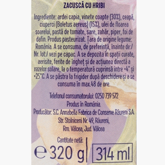 Zacuscă de vinete cu hribi 320g