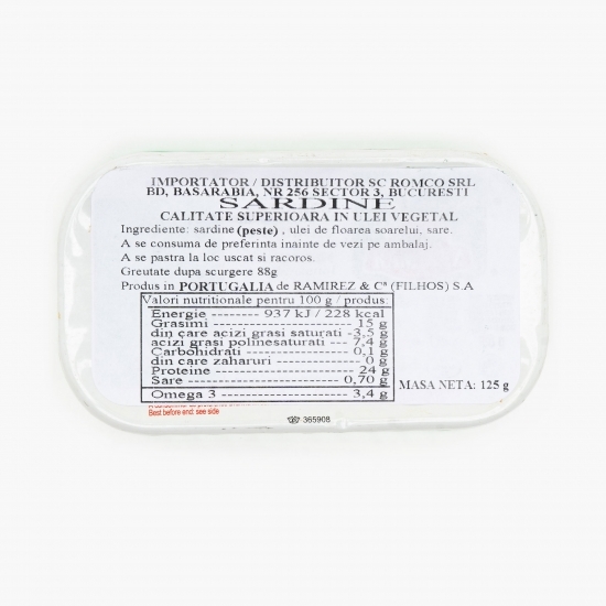 Sardine în ulei vegetal 125g