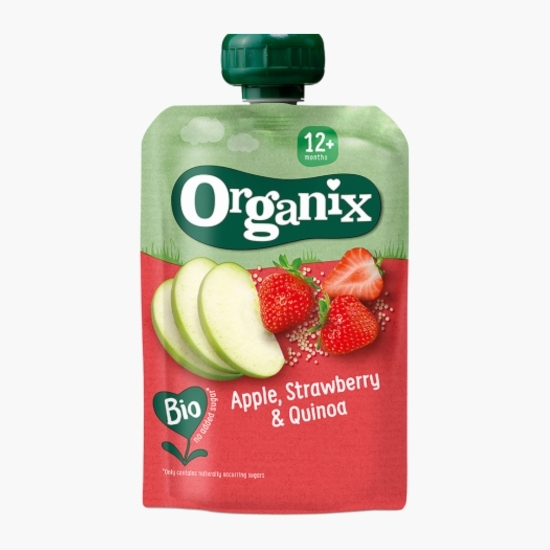 Piure ecologic de mere, căpșuni și quinoa, 12+ luni, 100g