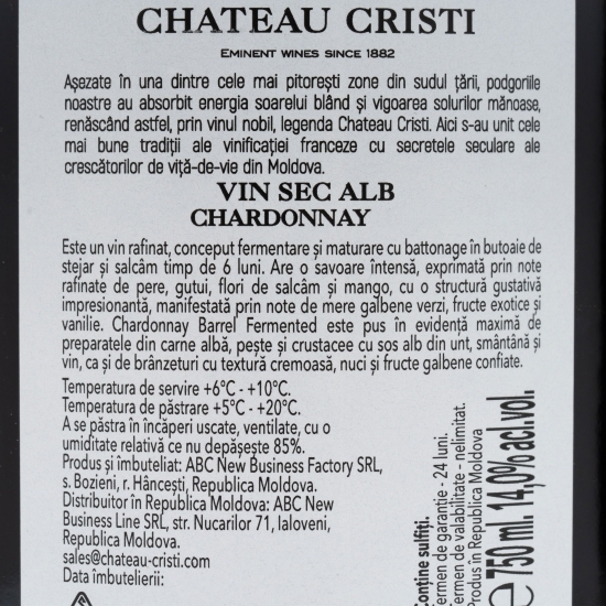 Vin alb sec Chardonnay Barrel, 14%, 0.75l