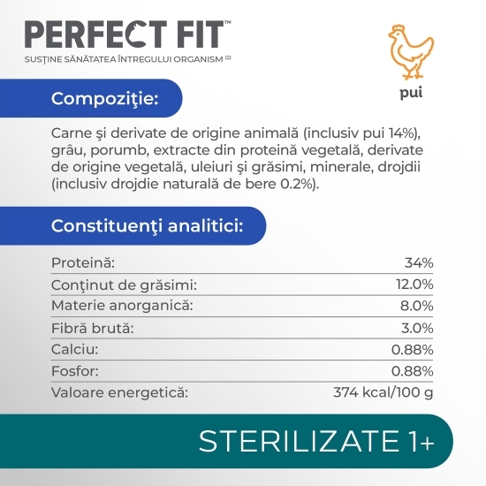 Hrană uscată pentru pisici sterilizate, 1.4kg, de pui