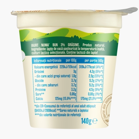 Iaurt Numa Bun 3% grăsime pahar 140g