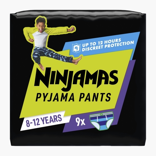 Scutece-chiloțel de noapte, pentru băieței, Ninjamas, 8-12 ani, 27-43kg, 9 buc