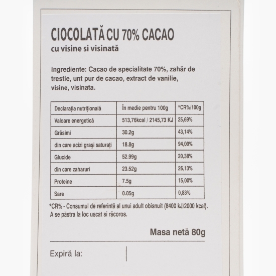 Ciocolată neagră cu cireșe și vișinată 80g