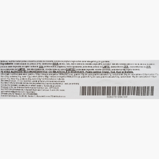 Baton proteic fără zahăr adăugat, cu aromă de ciocolată și brownie crocant 65g 