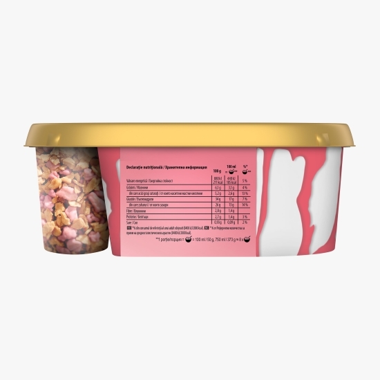 Înghețată DIY cu aromă de vanilie și căpșune, cu bucățele de ciocolată și cornet Soft & Crunchy 750ml (373g)