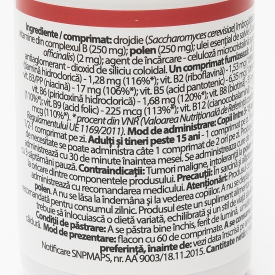 Vitamina B cu drojdie și polen 60 comprimate